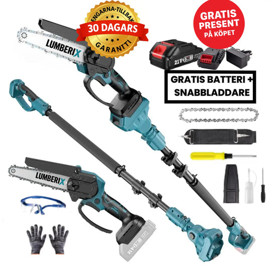 Lumberix T6 Pro 2-i-1 Sladdlös Teleskopisk Stångsåg & Minisåg (21V, 15 cm) + GRATIS Batteri + Snabbladdare