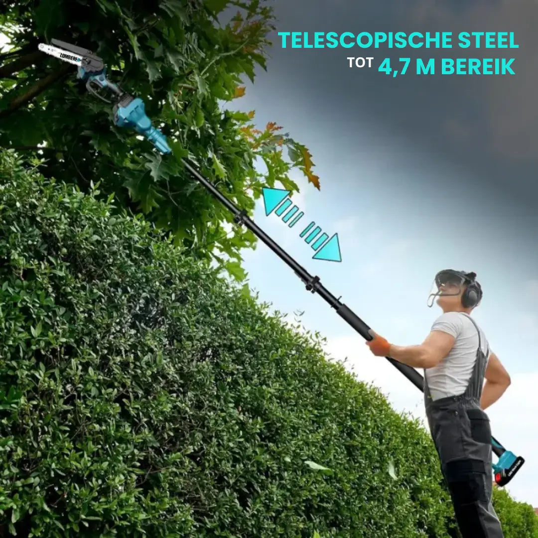 Lumberix T6 Pro — 2-in-1 Accu Telescopische Stokkettingzaag & Mini-kettingzaag (21V, 15 cm) +  GRATIS Accu + Snellader