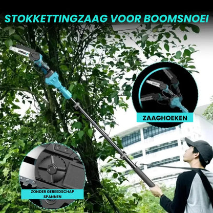 Lumberix T6 Pro — 2-in-1 Accu Telescopische Stokkettingzaag & Mini-kettingzaag (21V, 15 cm) +  GRATIS Accu + Snellader